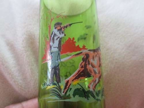 SET OF 4 VINTAGE SPANISH LONG SHOT GLASSES DEPICTING DIFFERENT HUNTING SCENES  FROM SA DA BANDEIRA