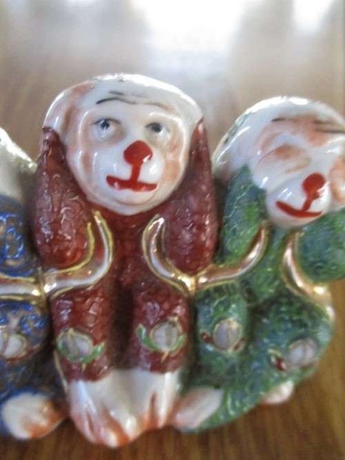 VINTAGE JAPANESE PORCELAIN - THREE WISE MONKEYS (SPEAK NO EVIL, HEAR NO EVIL, SEE NO EVIL)