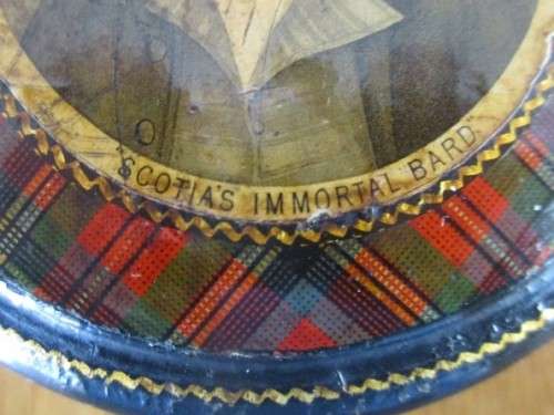 ANTIQUE (CIRCA 1867 - 1899) WOODEN MAUCHLINE WARE STRING BOX COMMEMORATING ROBERT BURNS - SO SPECIAL