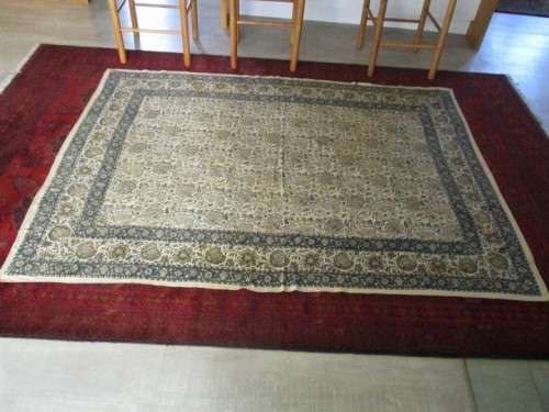 VERY LARGE VINTAGE HAND BLOCKED PRINTED (NATURAL DYED) PERSIAN GHALAMKAR THROW-RARE PEACOCK DESIGN!!