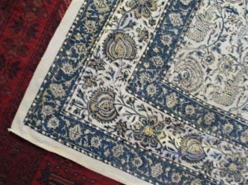 VERY LARGE VINTAGE HAND BLOCKED PRINTED (NATURAL DYED) PERSIAN GHALAMKAR THROW-RARE PEACOCK DESIGN!!