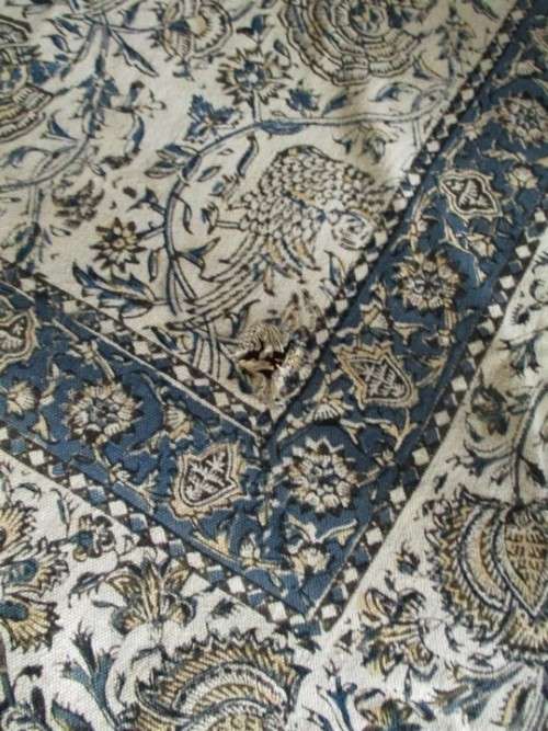 VERY LARGE VINTAGE HAND BLOCKED PRINTED (NATURAL DYED) PERSIAN GHALAMKAR THROW-RARE PEACOCK DESIGN!!