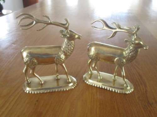 TWO STUNNING SOLID BRASS REINDEER WITH THE LONGEST HORNS EVER! GREAT TO DISPLAY THIS CHRISTMAS!