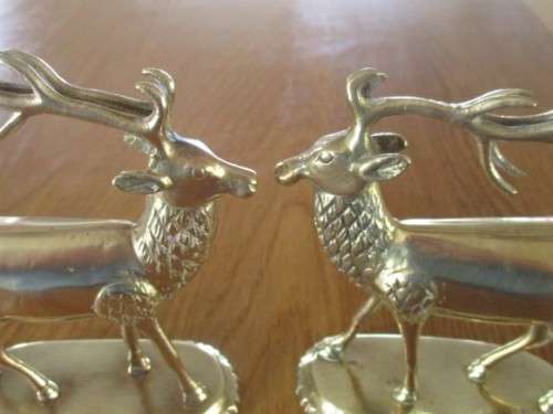 TWO STUNNING SOLID BRASS REINDEER WITH THE LONGEST HORNS EVER! GREAT TO DISPLAY THIS CHRISTMAS!