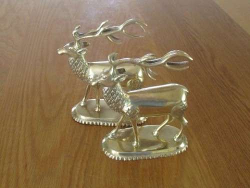TWO STUNNING SOLID BRASS REINDEER WITH THE LONGEST HORNS EVER! GREAT TO DISPLAY THIS CHRISTMAS!