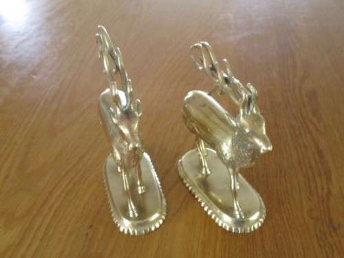 TWO STUNNING SOLID BRASS REINDEER WITH THE LONGEST HORNS EVER! GREAT TO DISPLAY THIS CHRISTMAS!