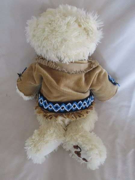 A CUDDLY 39CM TALL BEAR IN HER "COWGIRL" TOP (REMOVEABLE)