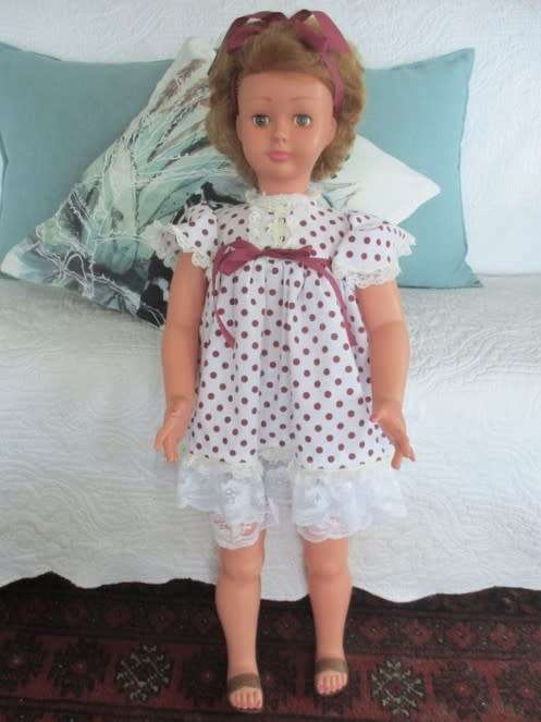 FOR NATASJA ONLY -  86CM TALL VINTAGE WALKING DOLL WITH OLD WOODEN WALKING MECHANISM