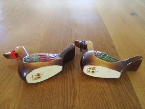 SO SPECIAL - A PAIR OF VINTAGE WOODEN HANDCRAFTED KOREAN MANDARIN WEDDING DUCKS - SIGNED ON BASE