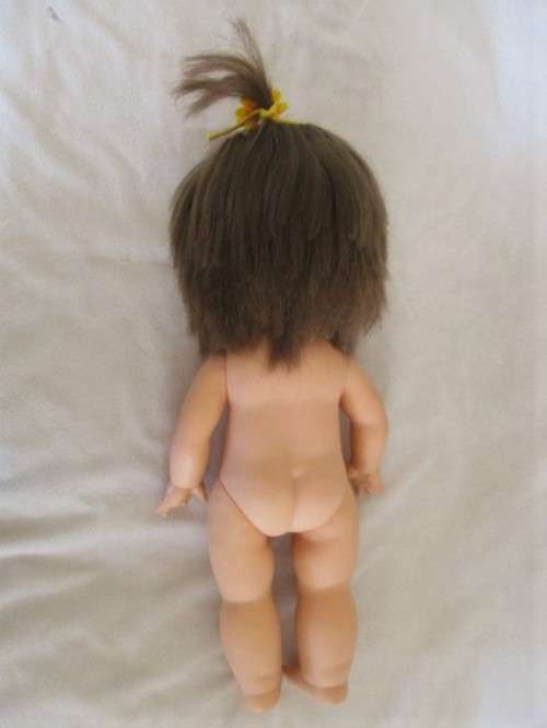 CUTE CHEEKY FACED VINTAGE DOLL IN ORIGINAL DRESS AND REAL LEATHER SHOES
