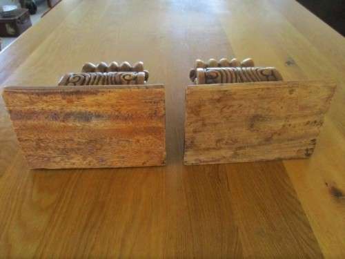 TWO ANTIQUE WALL MOUNTED INTRICATELY CARVED SOLID WOOD PEDESTALS