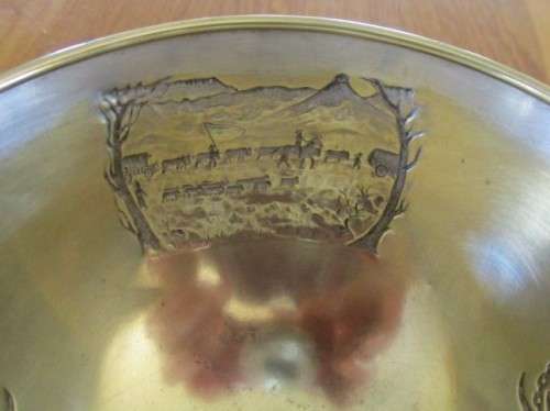 VINTAGE 1938 SILVER PLATE ON BRASS VOORTREKKER MONUMENT CENTENARY BOWL - MADE IN HOLLAND