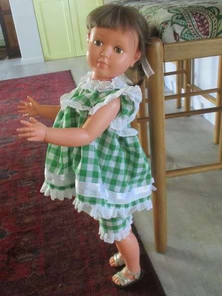 FOR GUNNEMAL ONLY - 72CM TALL VINTAGE WALKING DOLL WITH OLD WOODEN WALKING MECHANISM