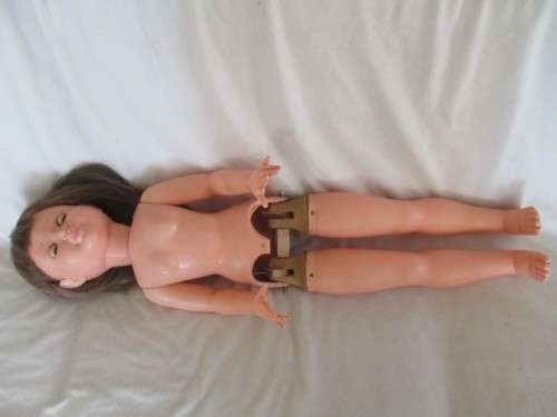 FOR GUNNEMAL ONLY - 72CM TALL VINTAGE WALKING DOLL WITH OLD WOODEN WALKING MECHANISM