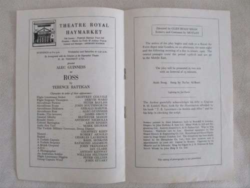1960 FIRST PERFORMANCE PROGRAMME OF `ROSS` WITH THE INDOMITABLE ALEC GUINNESS