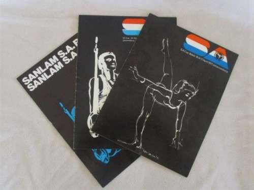 THREE VINTAGE 1970`s S.A. CUP GYMNASTICS SOUVENIR PROGRAMMES (COVER SKETCHES - ERNST DE JONG)