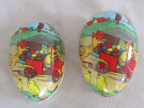 SOMETHING OLD & NOSTALGIC!! TWO VINTAGE PAPER MACHE EASTER EGGS MADE BY NESTLER IN THE ERSTWHILE GDR