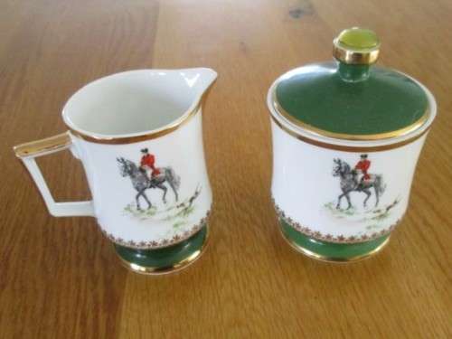 STUNNING VINTAGE EXPRESSO COFFEE SET DEPICTING EQUESTRIAN SCENE - COIMBRA, PORTUGAL