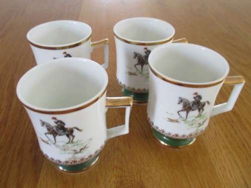 STUNNING VINTAGE EXPRESSO COFFEE SET DEPICTING EQUESTRIAN SCENE - COIMBRA, PORTUGAL