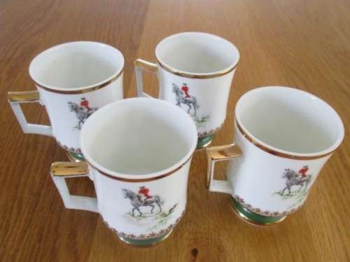 STUNNING VINTAGE EXPRESSO COFFEE SET DEPICTING EQUESTRIAN SCENE - COIMBRA, PORTUGAL