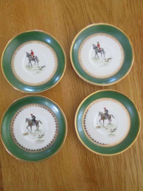 STUNNING VINTAGE EXPRESSO COFFEE SET DEPICTING EQUESTRIAN SCENE - COIMBRA, PORTUGAL