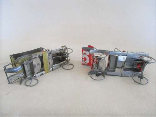 TWO OLD SOUTH AFRICAN TOWNSHIP WIRE AND TIN CAN VINTAGE CARS