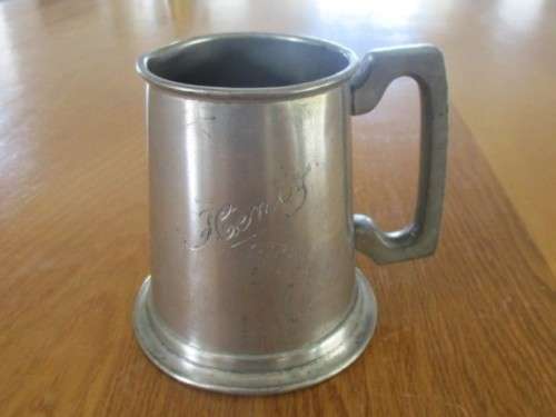 VINTAGE 1950`s EXCALIBUR S.A. UNION PEWTER TANKARD ENGRAVED `HENRY`