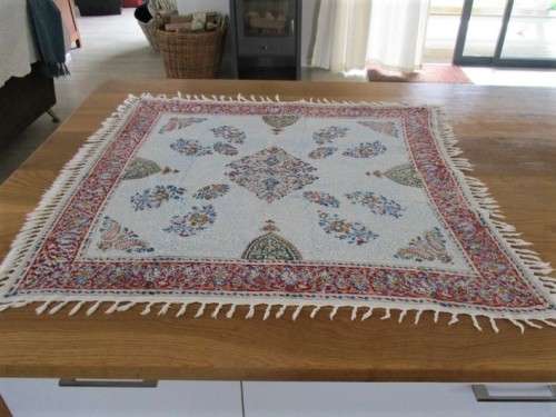SMALL VINTAGE HAND BLOCKED PRINTED (NATURAL DYED) PERSIAN GHALAMKAR TABLE CLOTH - 80CM SQUARE