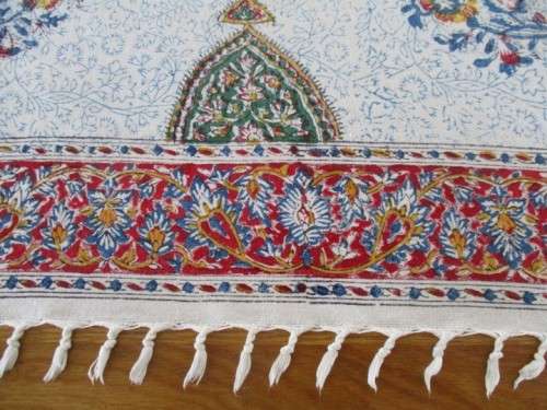 SMALL VINTAGE HAND BLOCKED PRINTED (NATURAL DYED) PERSIAN GHALAMKAR TABLE CLOTH - 80CM SQUARE