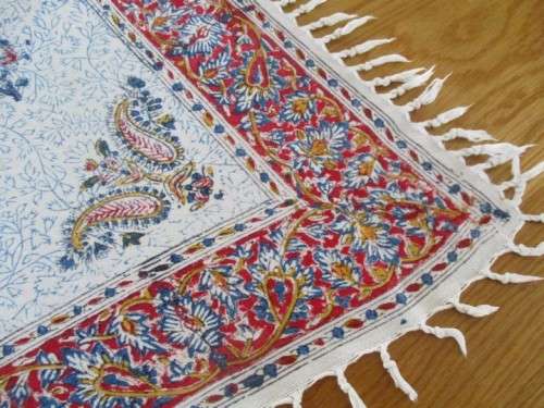 SMALL VINTAGE HAND BLOCKED PRINTED (NATURAL DYED) PERSIAN GHALAMKAR TABLE CLOTH - 80CM SQUARE