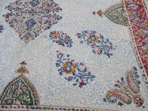 SMALL VINTAGE HAND BLOCKED PRINTED (NATURAL DYED) PERSIAN GHALAMKAR TABLE CLOTH - 80CM SQUARE