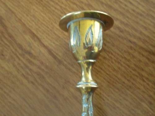 TWO SMALL, BEAUTIFULLY ENGRAVED VINTAGE BRASS CANDLESTICKS