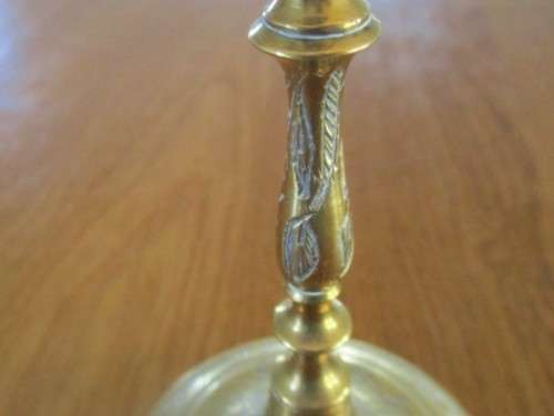 TWO SMALL, BEAUTIFULLY ENGRAVED VINTAGE BRASS CANDLESTICKS