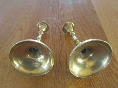 TWO SMALL, BEAUTIFULLY ENGRAVED VINTAGE BRASS CANDLESTICKS