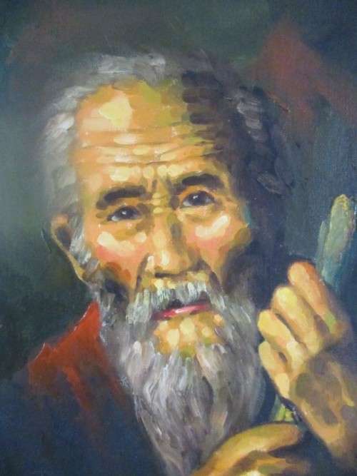BEAUTIFUL VINTAGE ORIGINAL PAINTING OF OLD CHINESE MAN - FRAMED AND SIGNED