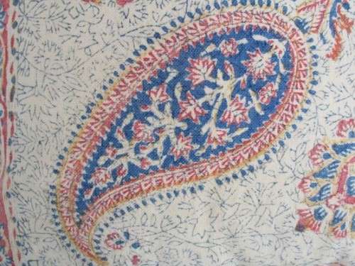 THREE VINTAGE HAND BLOCKED PRINTED (NATURAL DYED) PERSIAN GHALAMKAR CUSHIONS WITH TASSELS
