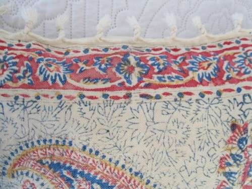 THREE VINTAGE HAND BLOCKED PRINTED (NATURAL DYED) PERSIAN GHALAMKAR CUSHIONS WITH TASSELS