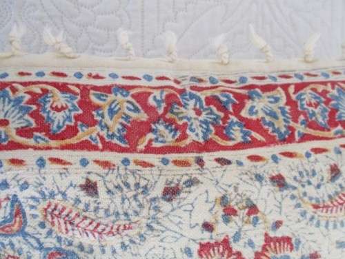 THREE VINTAGE HAND BLOCKED PRINTED (NATURAL DYED) PERSIAN GHALAMKAR CUSHIONS WITH TASSELS