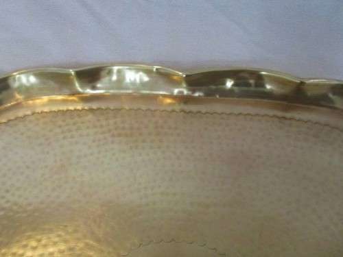VERY LARGE VINTAGE HAMMERED BRASS TRAY WITH SCALLOPED EDGE IN GREAT CONDITION