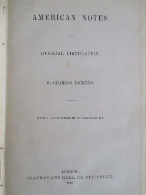 1863 - AN EARLY "CHEAP EDITION" OF CHARLES DICKENS - AMERICAN NOTES FOR GENERAL CIRCULATIONN