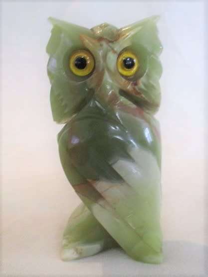 LARGE OWL CARVED OUT OF SEMI-PRECIOUS STONE