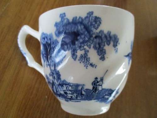A SET OF FOUR VINTAGE BLUE AND WHITE JOHNSON BROS ESPRESSO CUPS & SAUCERS - THE OLD MILL