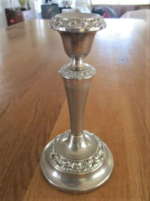 A LOVELY, ORNATE SILVER PLATED CANDLESTICK - IANTHE OF ENGLAND?.