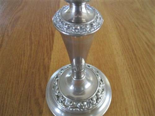 A LOVELY, ORNATE SILVER PLATED CANDLESTICK - IANTHE OF ENGLAND?.