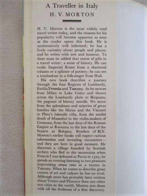 1964 HARD COVER PLUS DUST COVER - A TRAVELLER IN ITALY BY H.V. MORTON