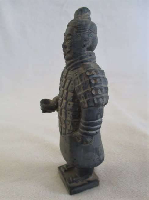 A SMALL CHINESE TERRACOTTA WARRIOR FIGURINE - SIGNED ON BASE
