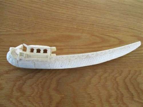 ANTIQUE 1800's CANTON DRAGON BOAT CARVED FROM A SOLID PIECE OF IVORY - INCOMPLETE