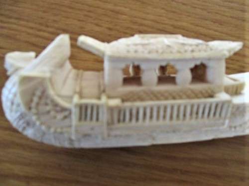 ANTIQUE 1800's CANTON DRAGON BOAT CARVED FROM A SOLID PIECE OF IVORY - INCOMPLETE