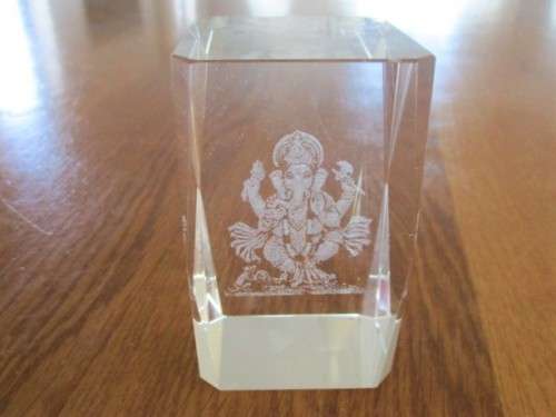 FOR SOMARI ONLY - BEAUTIFUL GLASS PAPERWEIGHT WITH GANESHA IMAGE