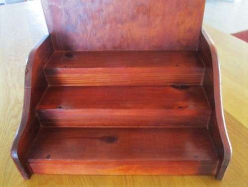 A HANDY SOLID WOOD STEPPED DISPLAY STAND FOR YOUR BATHROOM/KITCHEN GOODIES AND IDEAL MARKET DISPLAY!